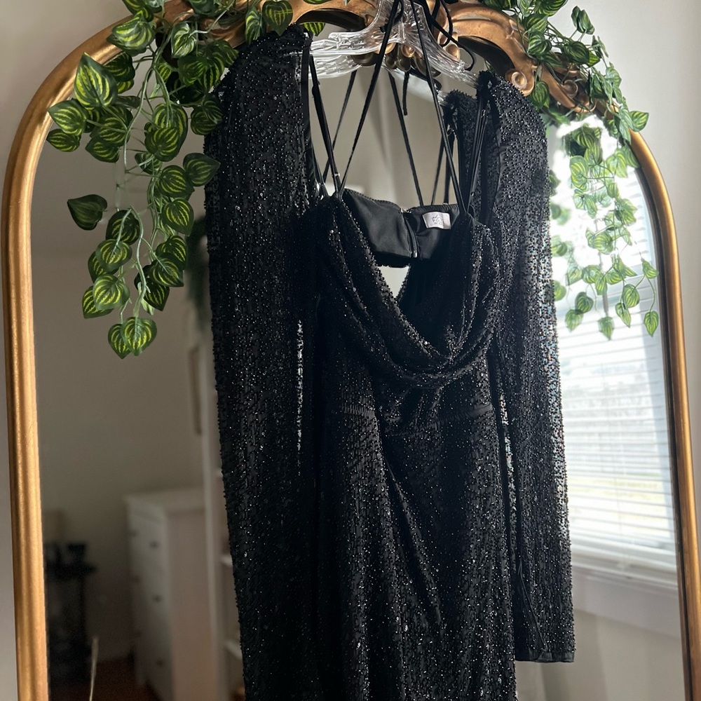 CHAMPEL/Embellished Cowl Neck Maxi Dress